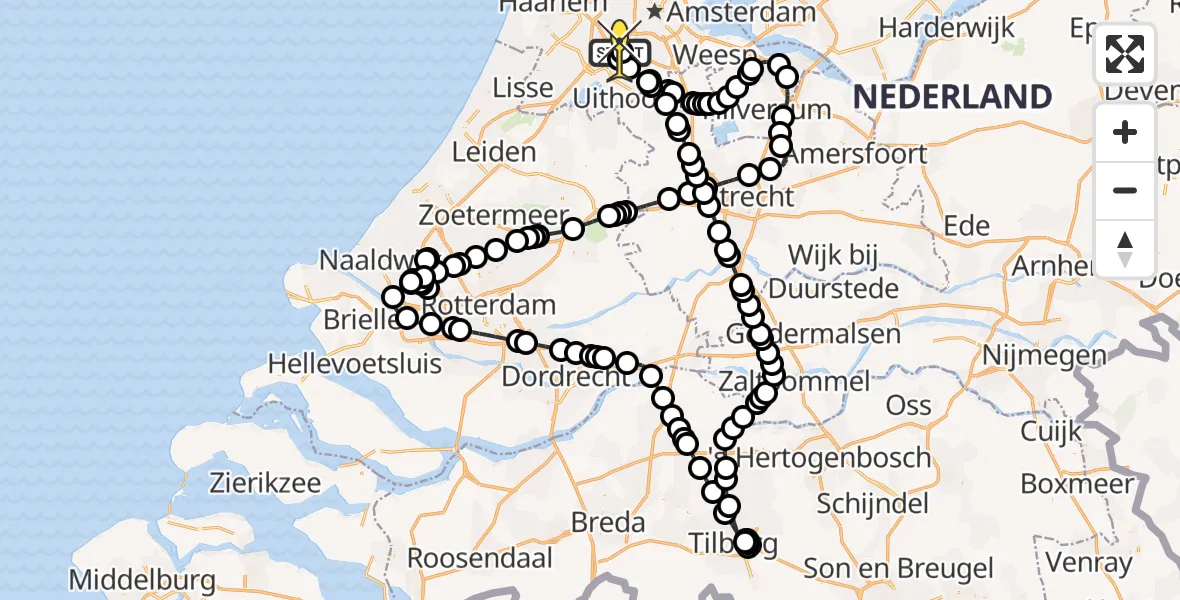 Vluchtroute Politiehelikopter van Schiphol naar Schiphol