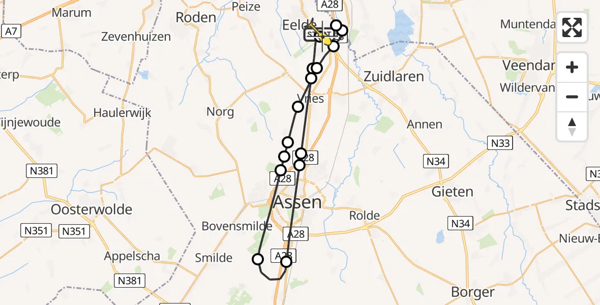 Routekaart van de vlucht: Lifeliner 4 naar Groningen Airport Eelde, Moespot