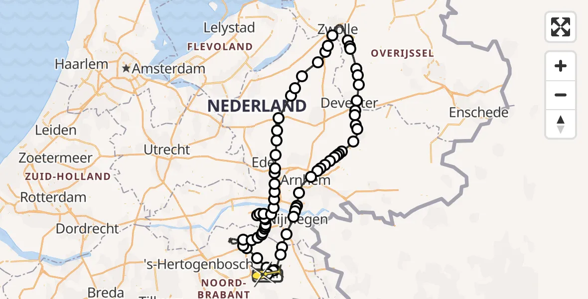 Routekaart van de vlucht: Politiehelikopter naar Vliegbasis Volkel, Zeelandsedijk