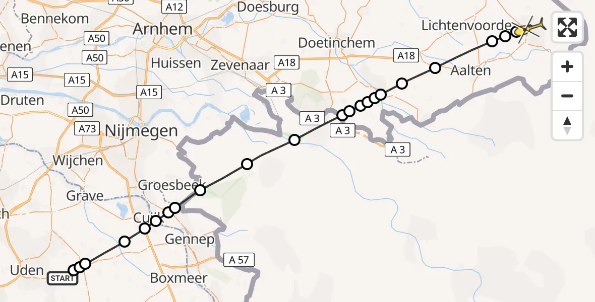 Routekaart van de vlucht: Lifeliner 3 naar Winterswijk, Zeelandsedijk