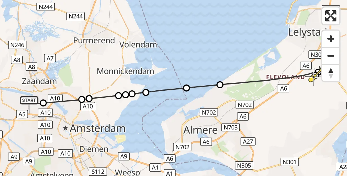 Routekaart van de vlucht: Lifeliner 1 naar Lelystad, Westhaven