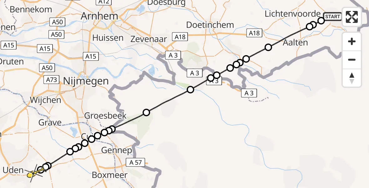 Routekaart van de vlucht: Lifeliner 3 naar Vliegbasis Volkel, Zonnepark Arresveld