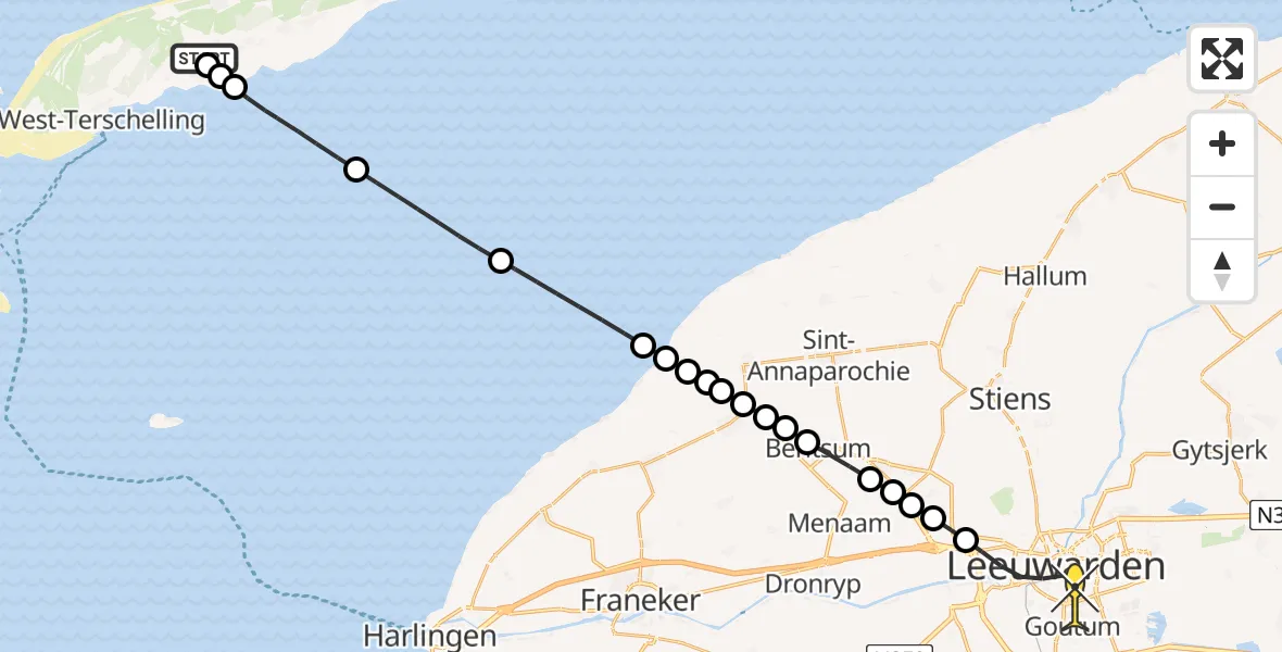 Routekaart van de vlucht: Ambulancehelikopter naar Leeuwarden, Tuintjesweg