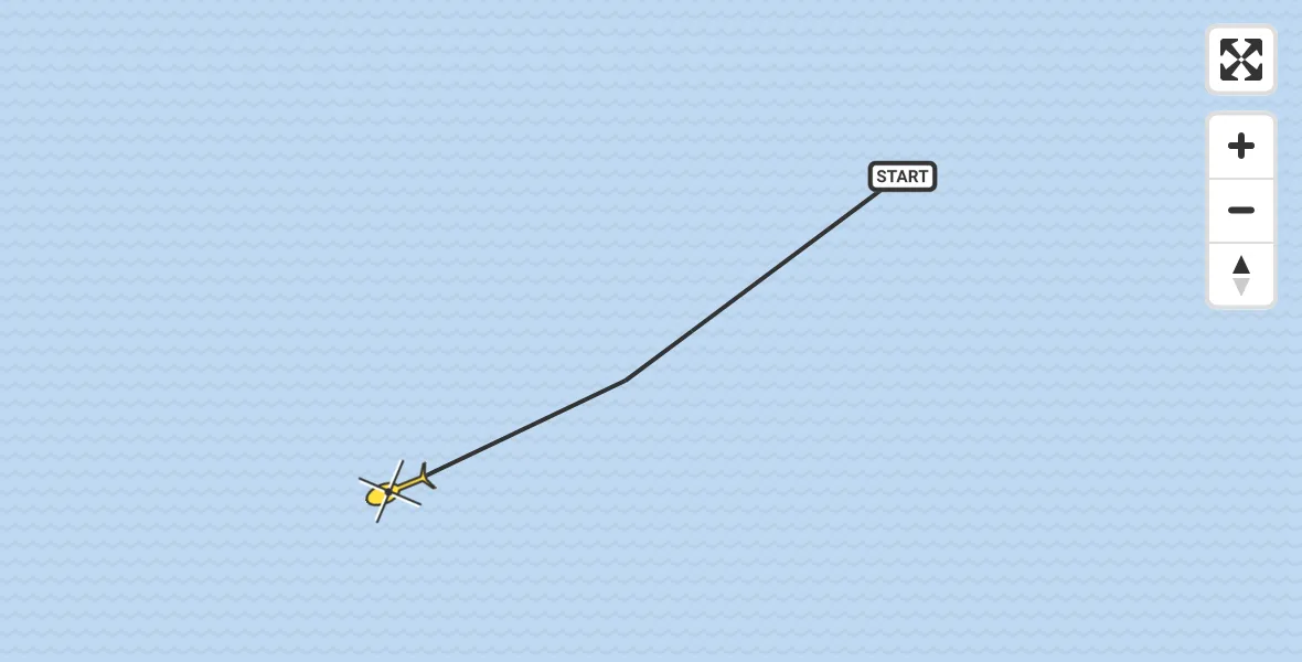 Routekaart van de vlucht: Kustwachthelikopter naar Vrouwenpolder, Oude Roompot