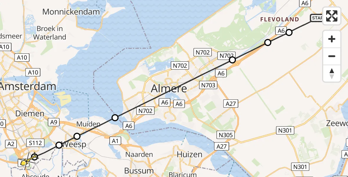 Routekaart van de vlucht: Lifeliner 1 naar Academisch Medisch Centrum (AMC), Meerkoetentocht