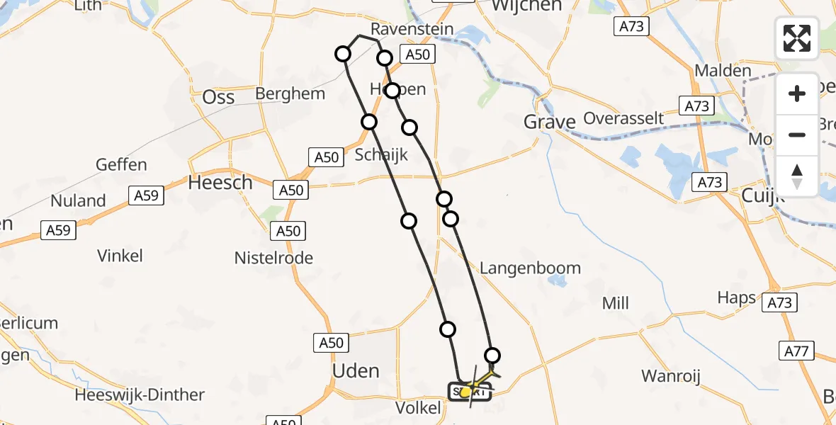 Routekaart van de vlucht: Lifeliner 3 naar Vliegbasis Volkel, Zeelandsedijk
