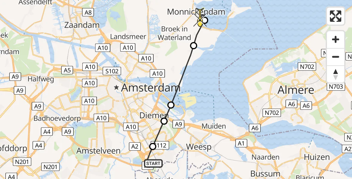 Routekaart van de vlucht: Lifeliner 1 naar Monnickendam, Tafelbergweg