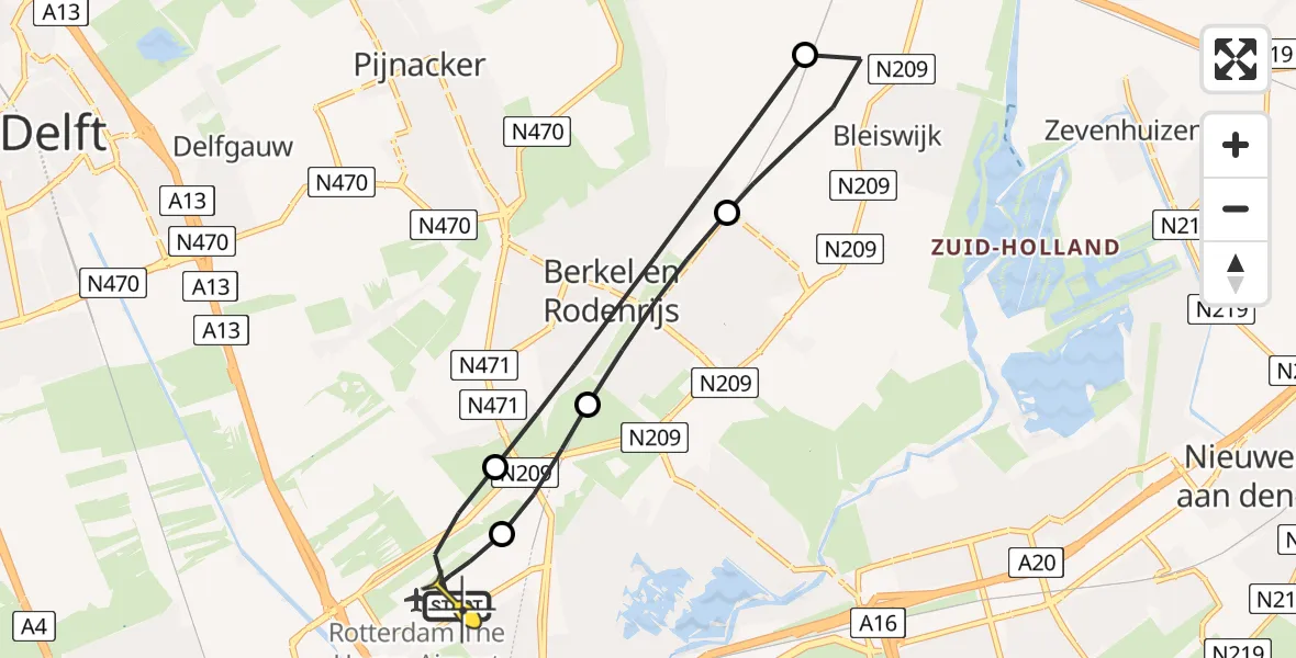 Routekaart van de vlucht: Lifeliner 2 naar Rotterdam The Hague Airport, Oude Bovendijk