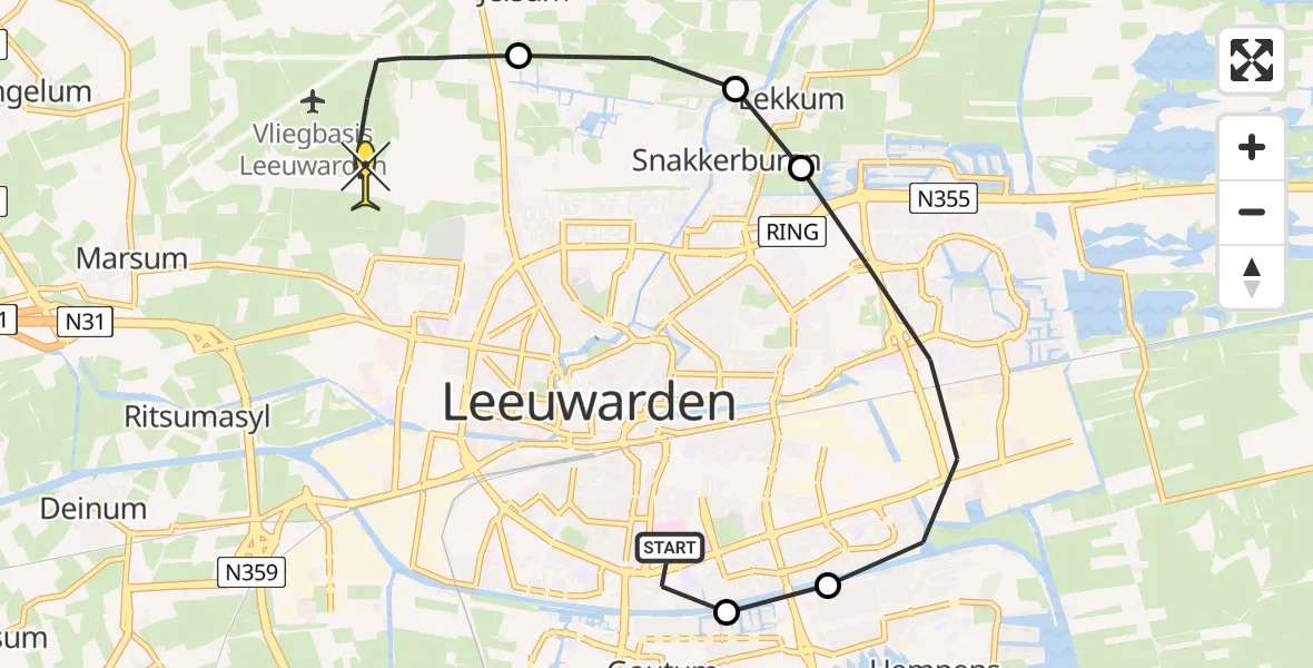 Routekaart van de vlucht: Ambulancehelikopter naar Vliegbasis Leeuwarden, Wetterkrite