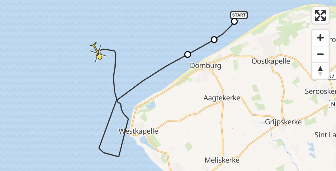 Routekaart van de vlucht: Kustwachthelikopter naar Vlissingen, Duinvlietweg
