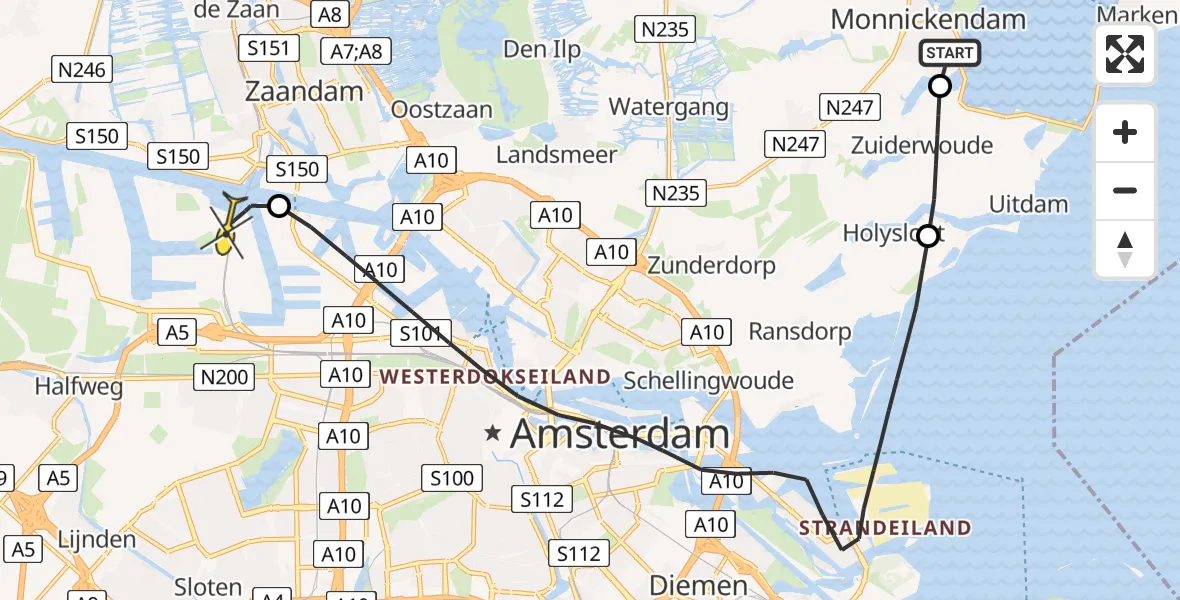Routekaart van de vlucht: Lifeliner 1 naar Amsterdam Heliport, Gouw