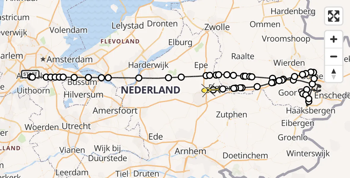 Routekaart van de vlucht: Politiehelikopter naar Vliegveld Teuge, Thermiekstraat
