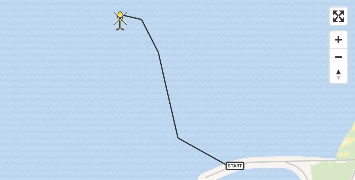 Routekaart van de vlucht: Kustwachthelikopter naar Vrouwenpolder, Noordelijke Pier