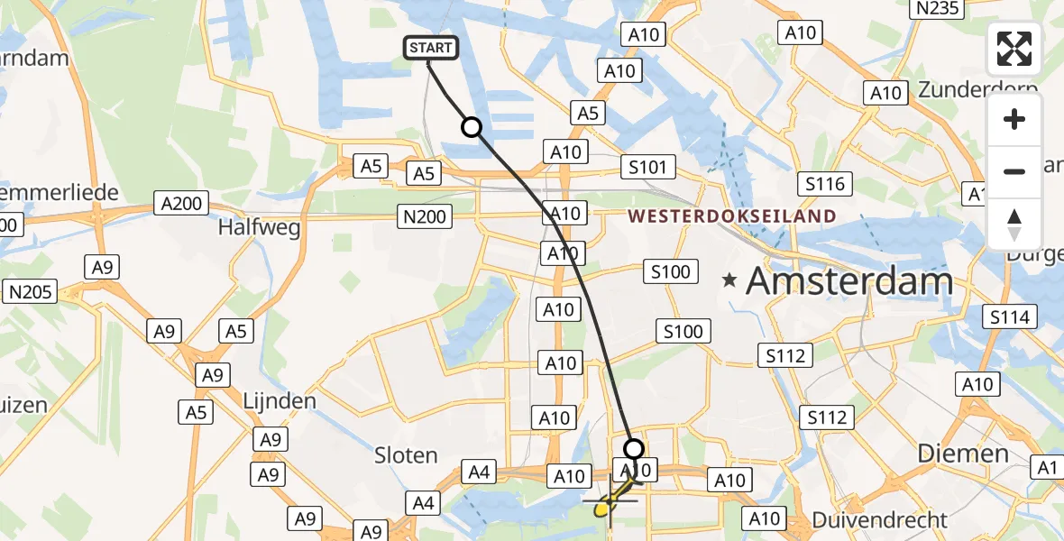 Routekaart van de vlucht: Lifeliner 1 naar VU Medisch Centrum Amsterdam, Maltaweg