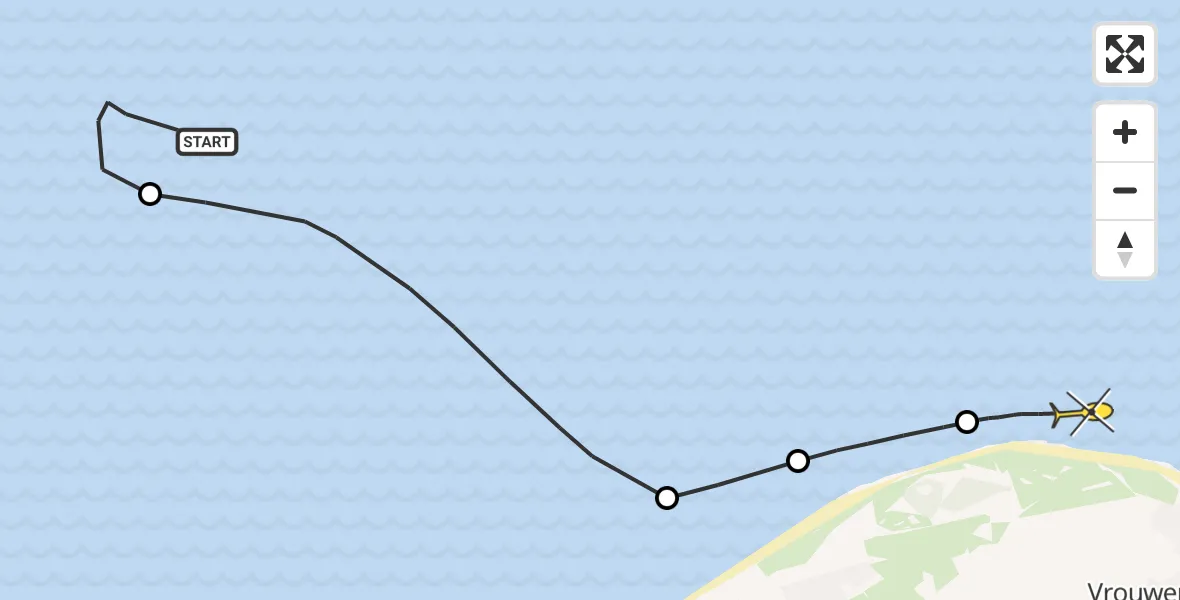 Routekaart van de vlucht: Kustwachthelikopter naar Vrouwenpolder, Strand Vrouwenpolder