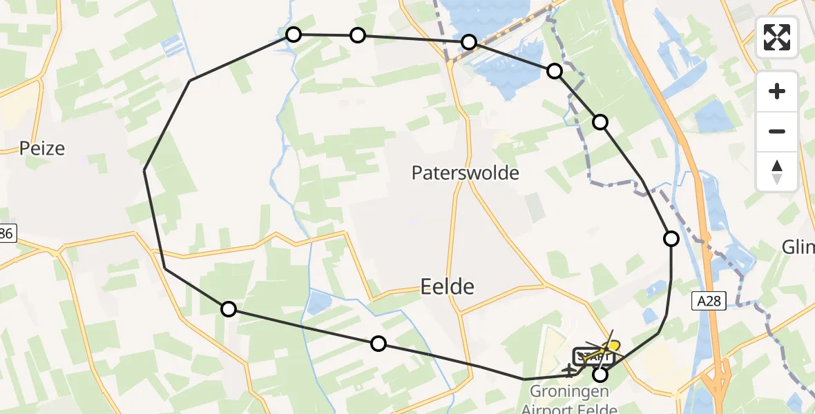 Routekaart van de vlucht: Lifeliner 4 naar Groningen Airport Eelde, Molenweg