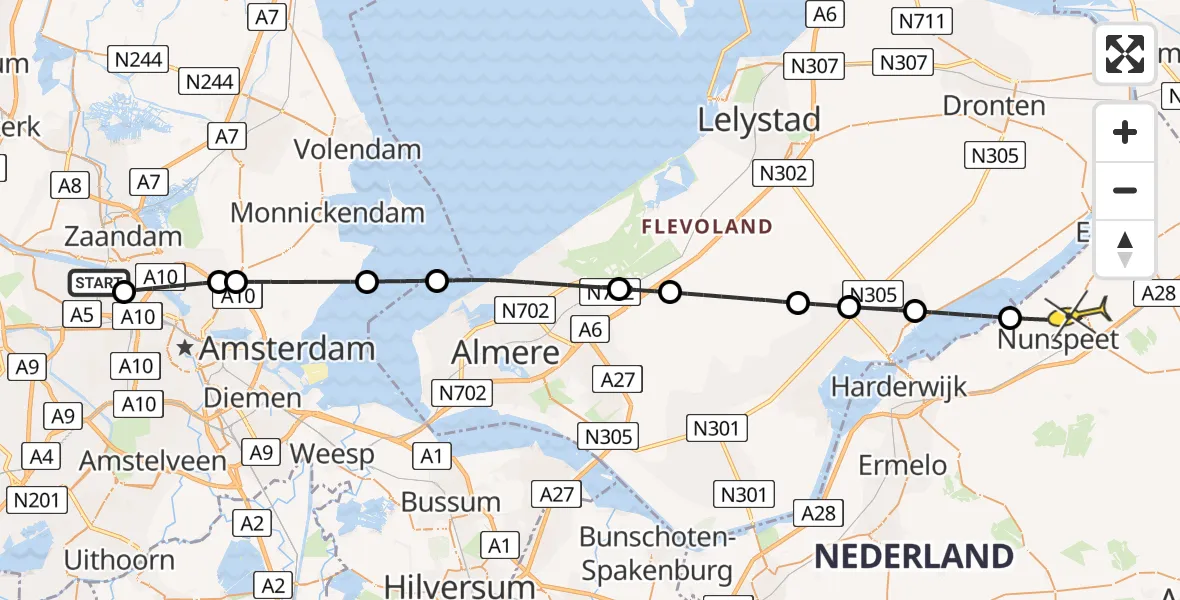 Routekaart van de vlucht: Lifeliner 1 naar Nunspeet, Maltaweg