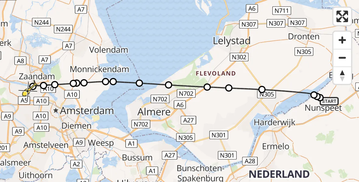 Routekaart van de vlucht: Lifeliner 1 naar Amsterdam Heliport, Molenweg