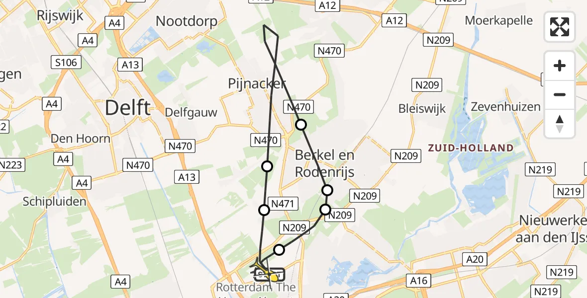 Routekaart van de vlucht: Lifeliner 2 naar Rotterdam The Hague Airport, A16 Rotterdam