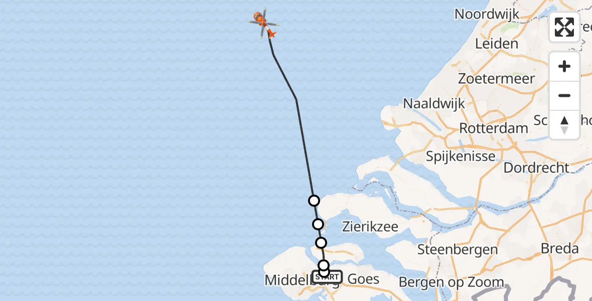 Vluchtroute Kustwachthelikopter Vliegveld Midden-Zeeland - , 01 november 2025, 20:22