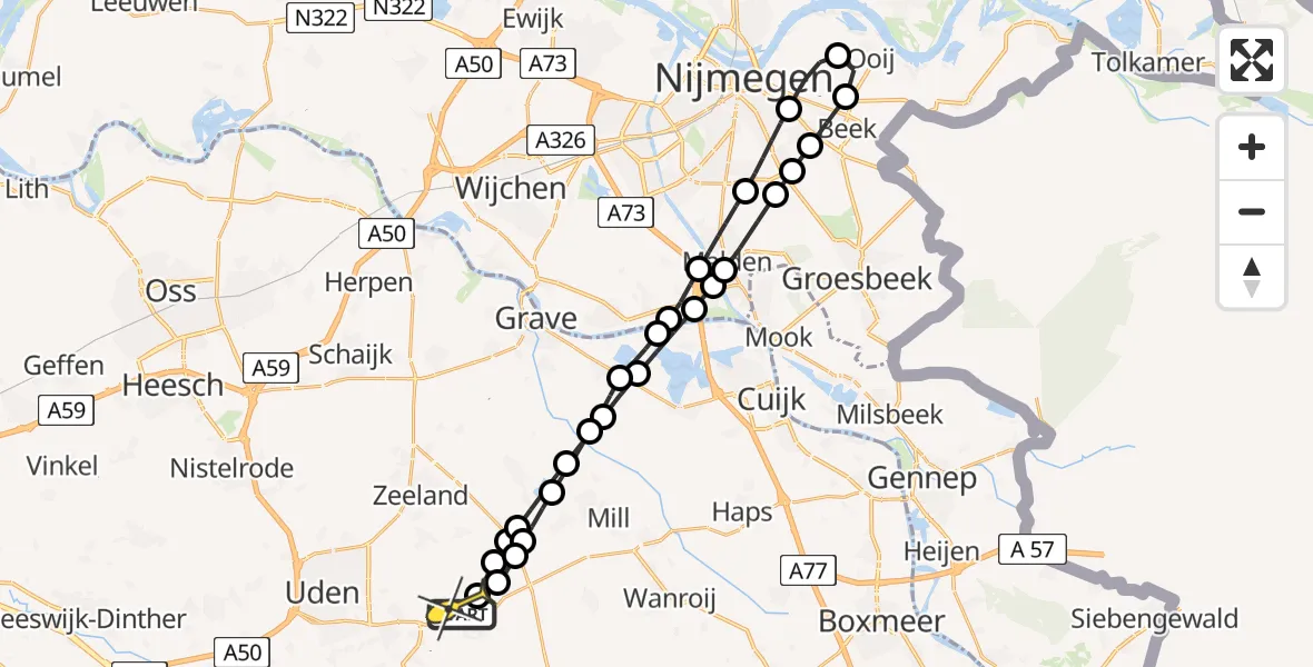Routekaart van de vlucht: Lifeliner 3 naar Vliegbasis Volkel, Kruisstraat
