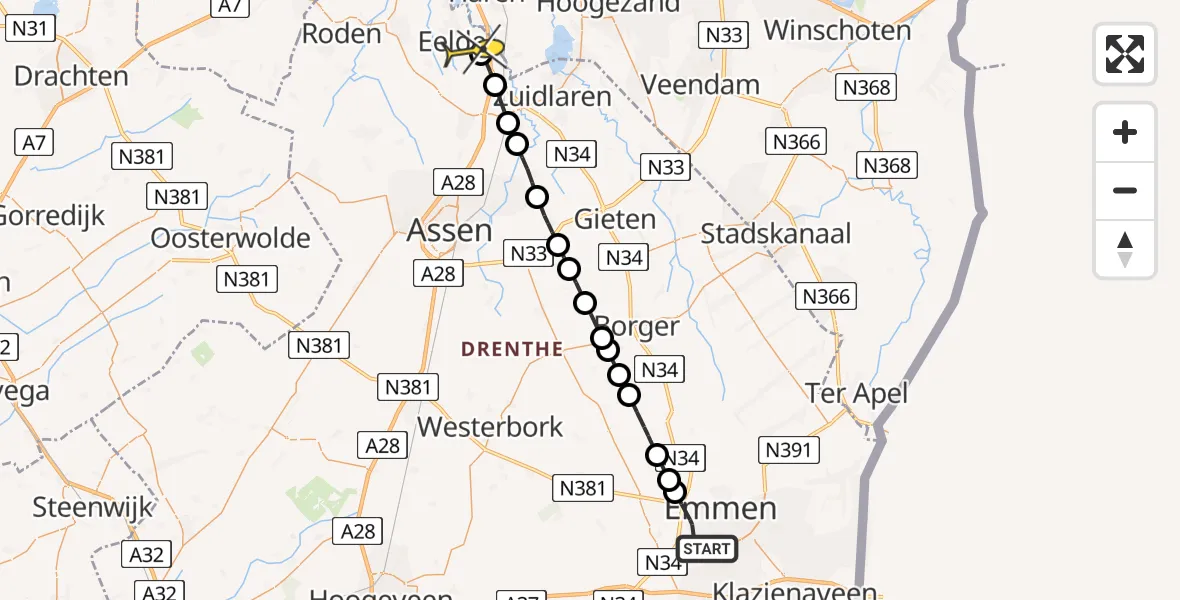 Routekaart van de vlucht: Lifeliner 4 naar Groningen Airport Eelde, Rondweg