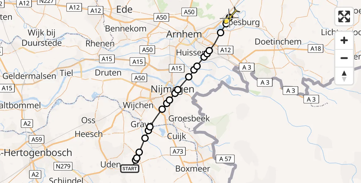 Routekaart van de vlucht: Lifeliner 3 naar Ellecom, Nieuwedijk