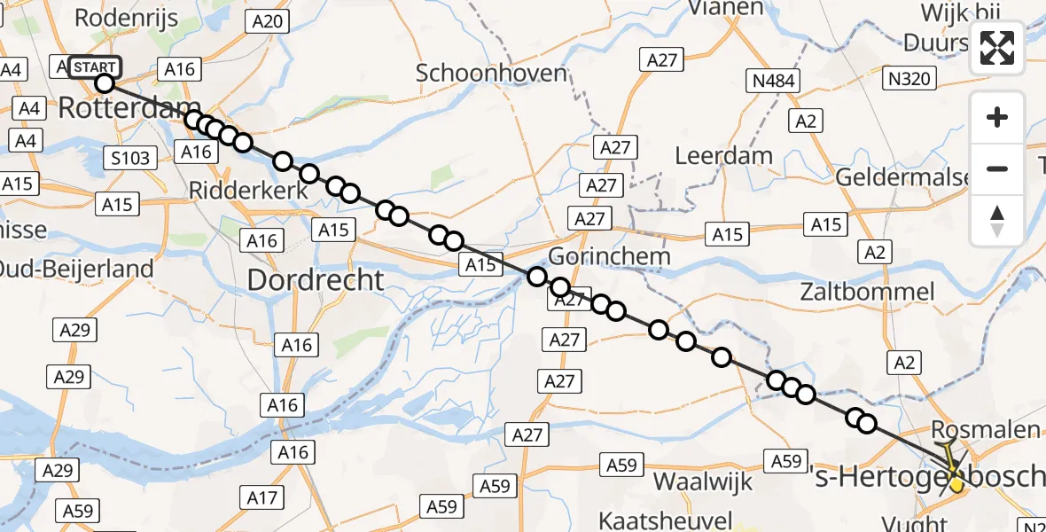 Routekaart van de vlucht: Lifeliner 2 naar 's-Hertogenbosch, Kastrupbaan