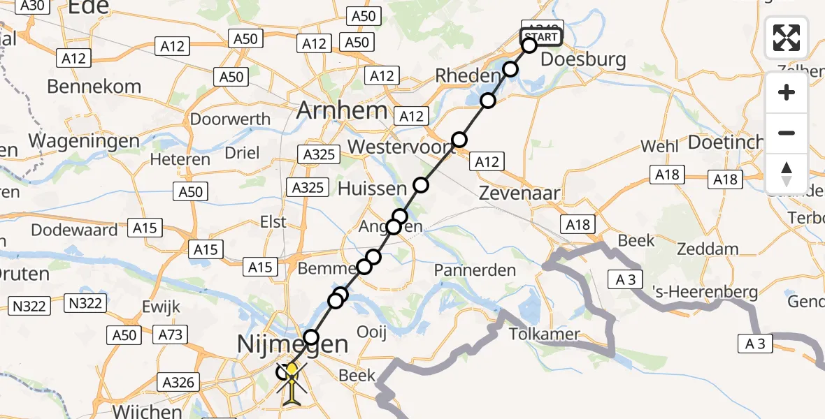 Routekaart van de vlucht: Lifeliner 3 naar Radboud Universitair Medisch Centrum, IJsselweg
