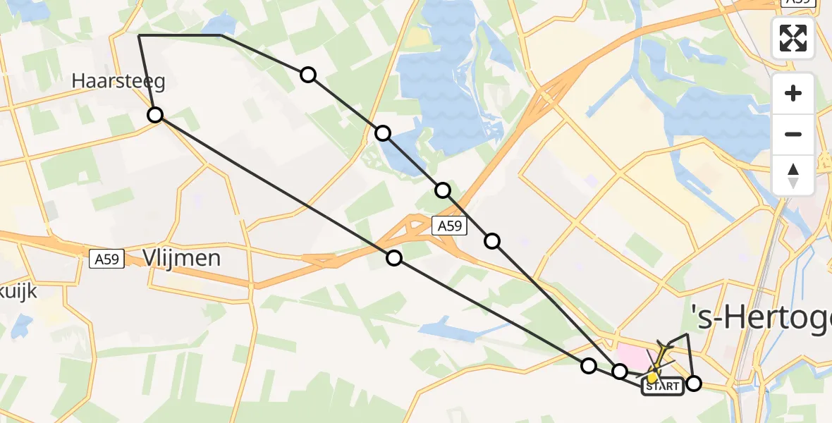 Routekaart van de vlucht: Lifeliner 2 naar 's-Hertogenbosch, Halvezolenlijntje