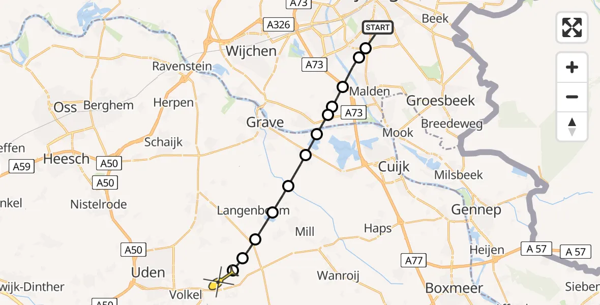 Routekaart van de vlucht: Lifeliner 3 naar Vliegbasis Volkel, Burggraafstraat
