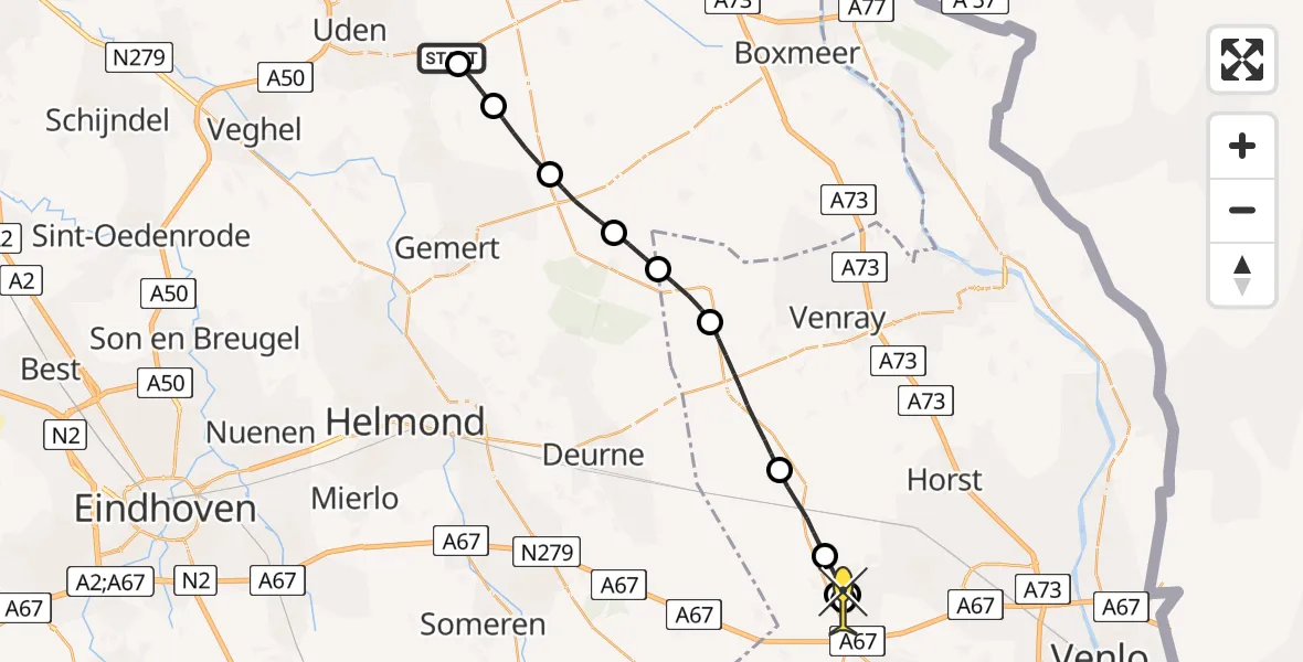 Routekaart van de vlucht: Lifeliner 3 naar Sevenum, Eekhoornlaan
