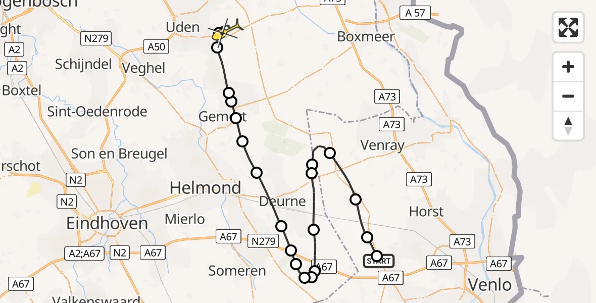 Routekaart van de vlucht: Lifeliner 3 naar Vliegbasis Volkel, Aanvoerleiding Evertsoord