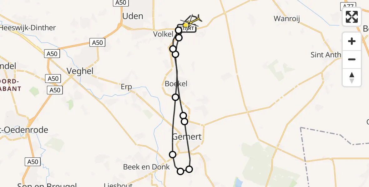 Routekaart van de vlucht: Lifeliner 3 naar Vliegbasis Volkel, Rechtestraat