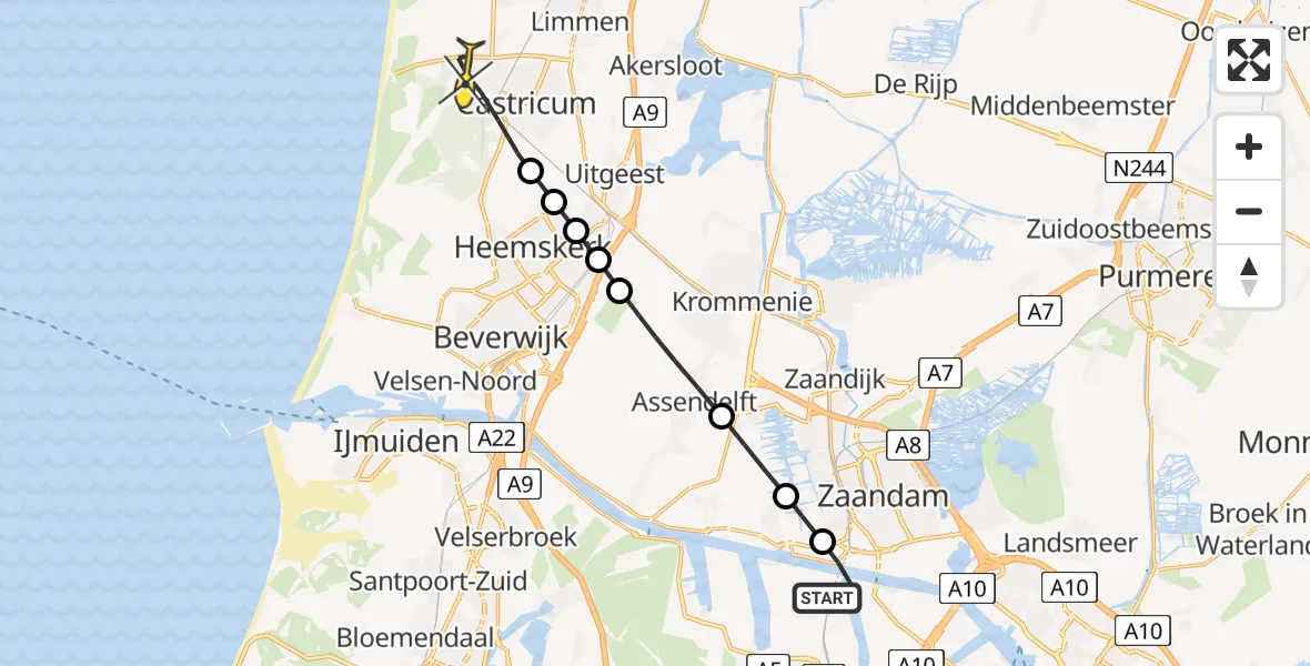 Routekaart van de vlucht: Lifeliner 1 naar Castricum, Hemweg