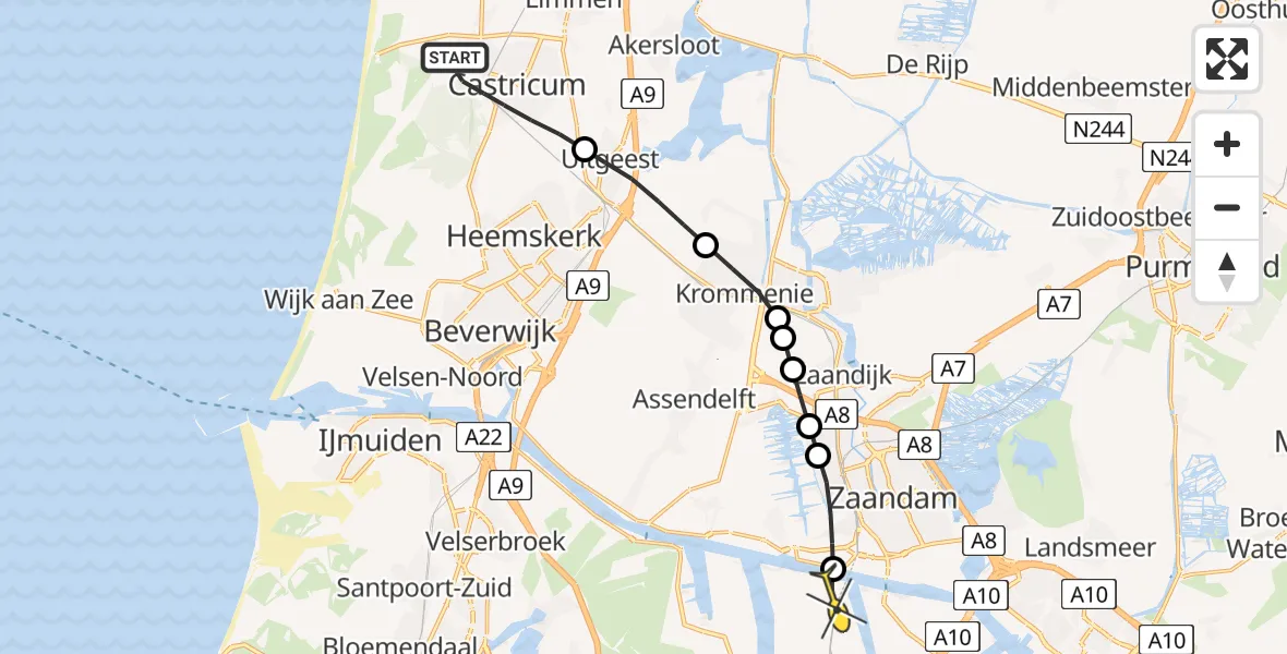 Routekaart van de vlucht: Lifeliner 1 naar Amsterdam Heliport, Oude Schulpweg