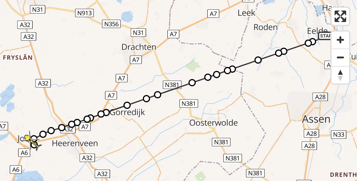 Routekaart van de vlucht: Lifeliner 4 naar Joure, Lugtenbergerweg