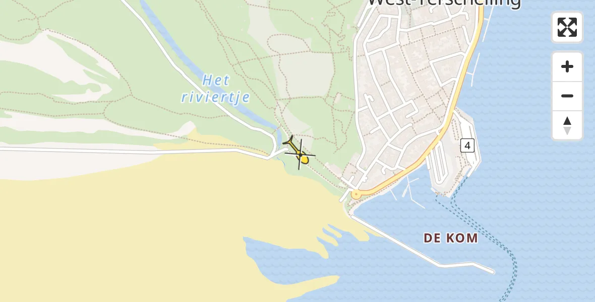 Routekaart van de vlucht: Ambulanceheli naar West-Terschelling