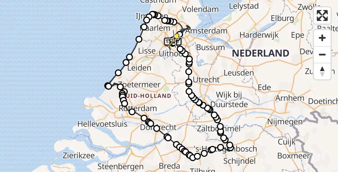 Vluchtroute Politiehelikopter van Schiphol naar Schiphol