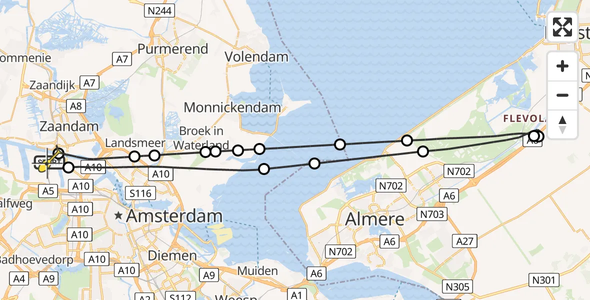 Routekaart van de vlucht: Lifeliner 1 naar Amsterdam Heliport, Kompasweg