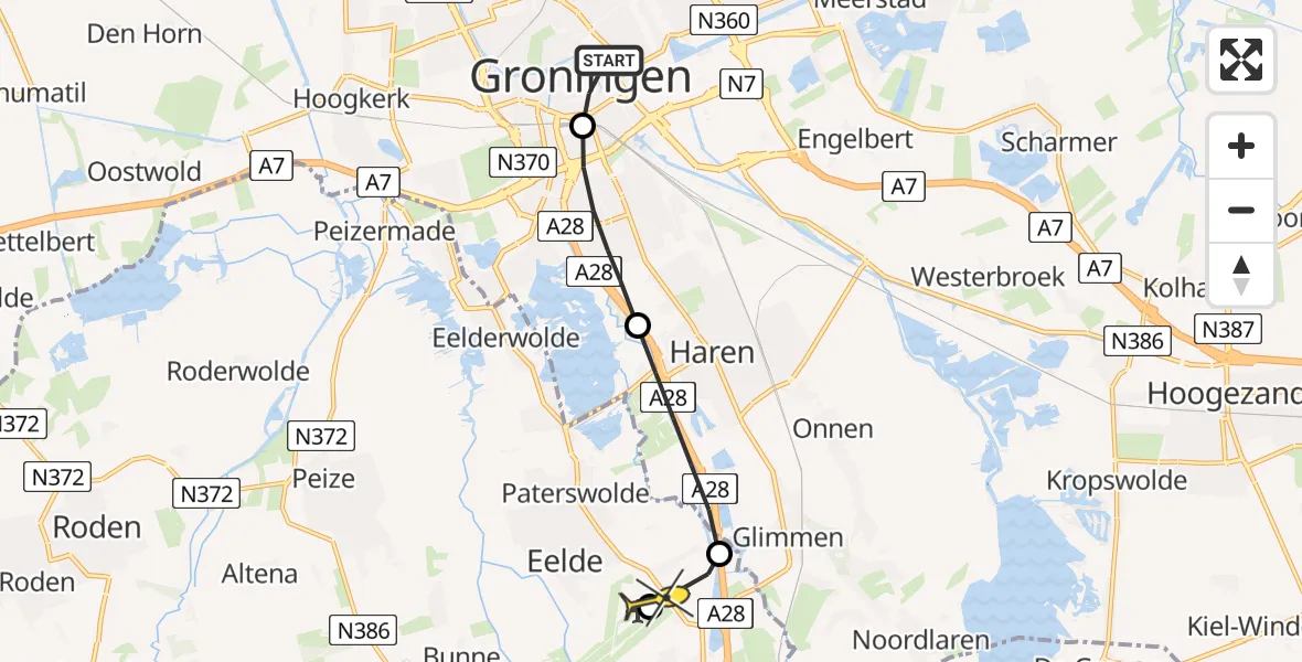 Routekaart van de vlucht: Lifeliner 4 naar Groningen Airport Eelde, Driehovenstraat