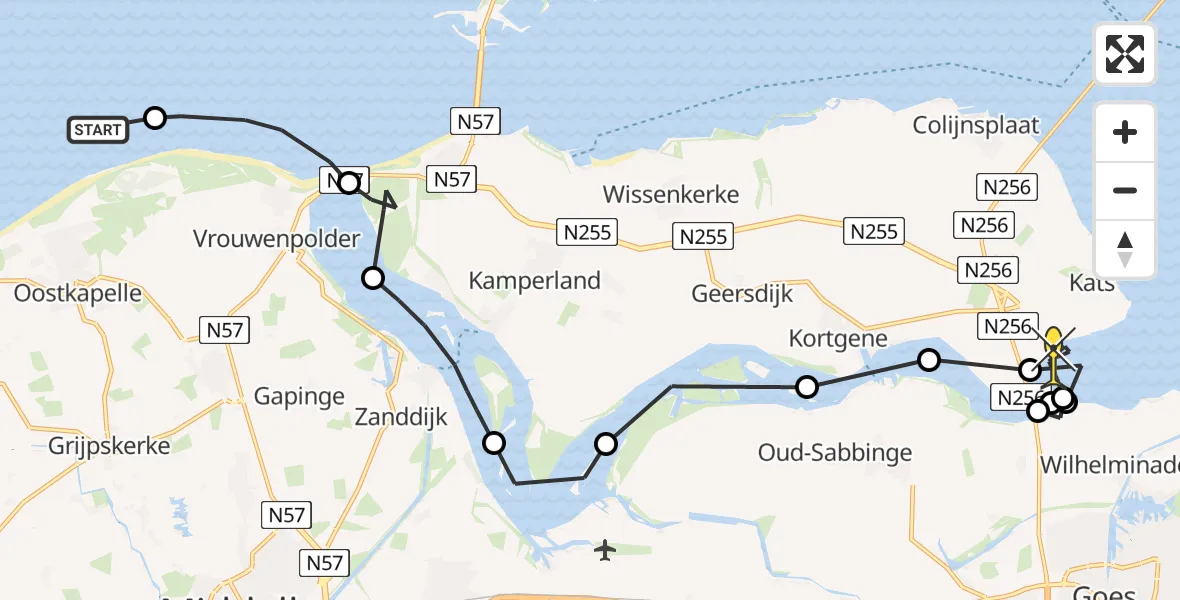 Routekaart van de vlucht: Kustwachthelikopter naar Kats, Nudist Beach Oranjezon