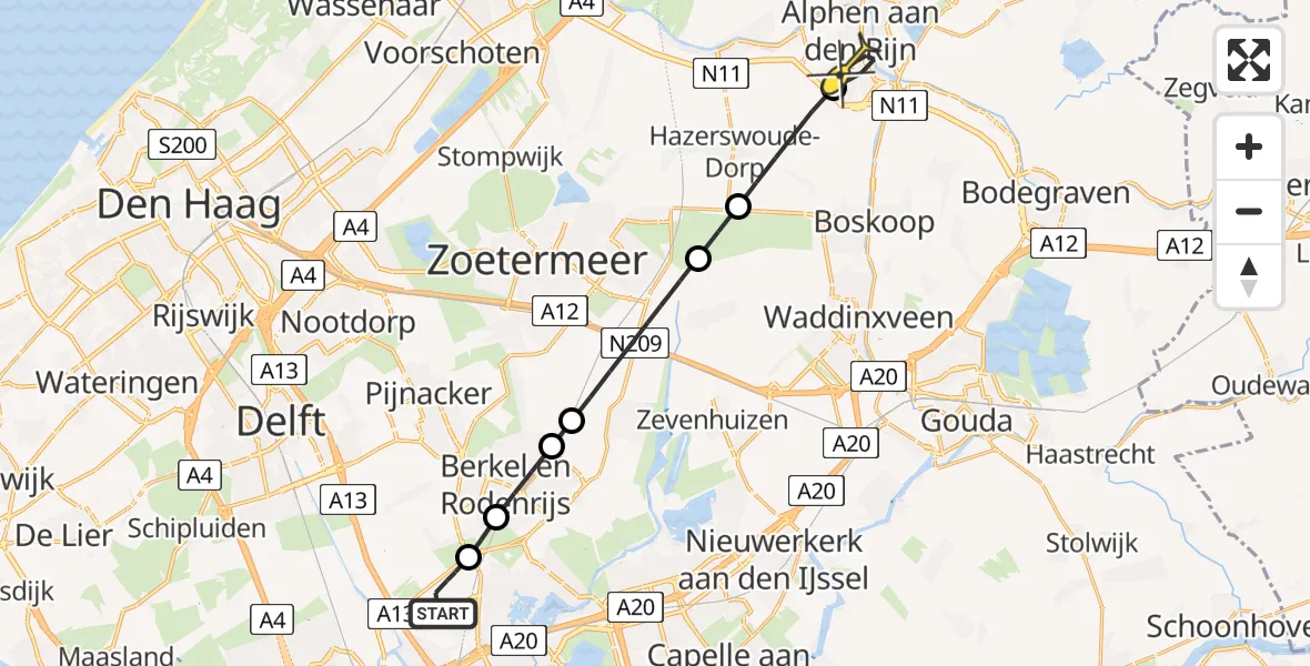 Routekaart van de vlucht: Lifeliner 2 naar Alphen aan den Rijn, Doenkadepad