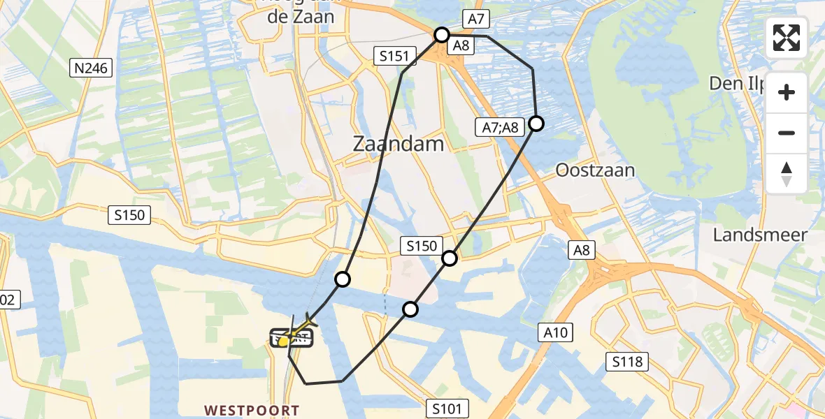 Routekaart van de vlucht: Lifeliner 1 naar Amsterdam Heliport, Westhaven