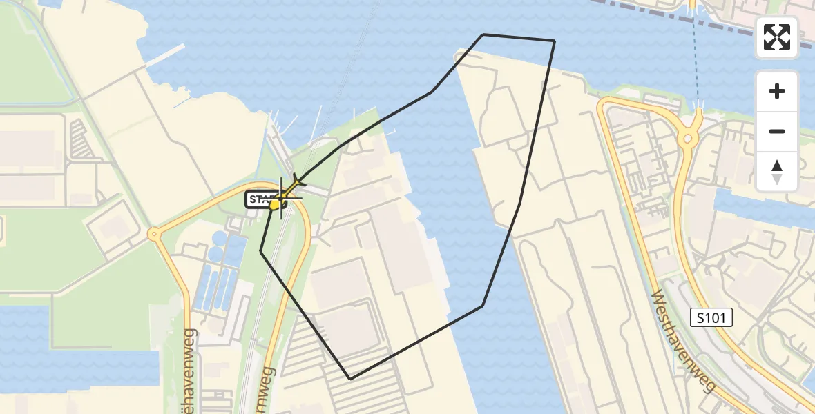 Routekaart van de vlucht: Lifeliner 1 naar Amsterdam Heliport, Elbaweg