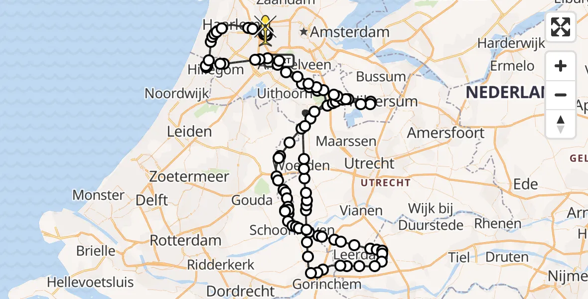 Routekaart van de vlucht: Politieheli naar Zwanenburg, Amsterdam-Bataviaweg