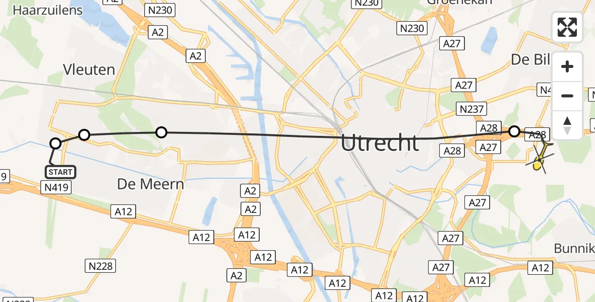 Routekaart van de vlucht: Lifeliner 2 naar Universitair Medisch Centrum Utrecht, Dassenburcht