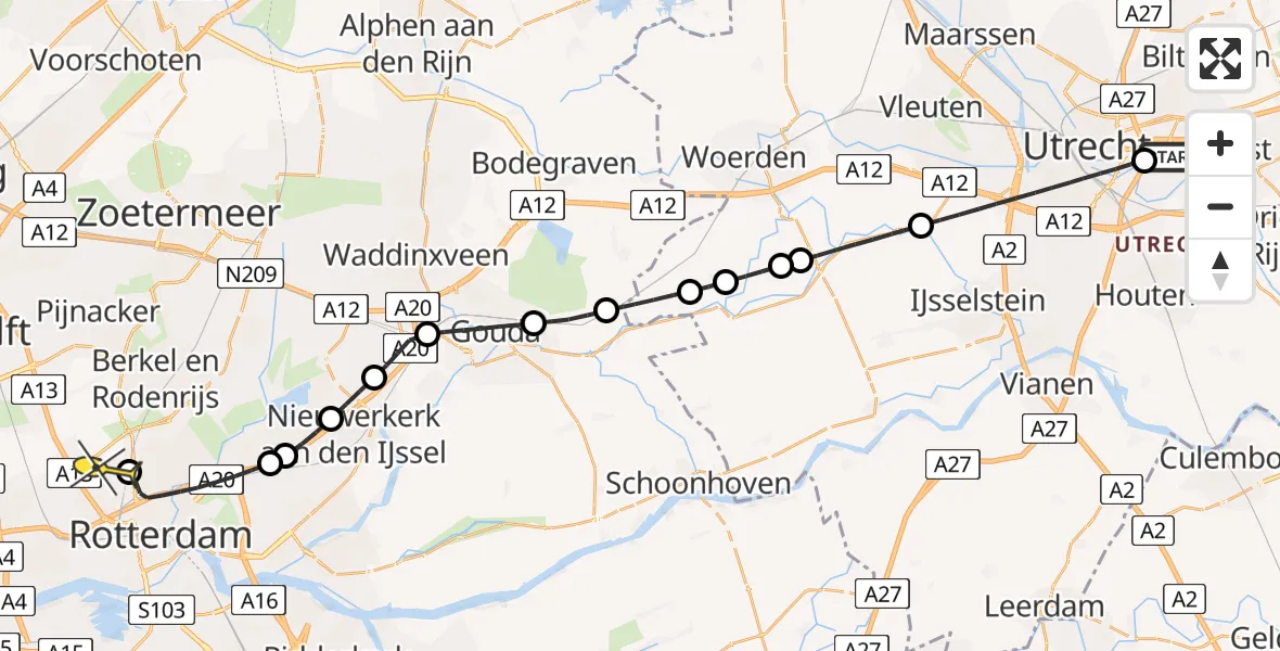 Routekaart van de vlucht: Lifeliner 2 naar Rotterdam The Hague Airport, Uithoflijn