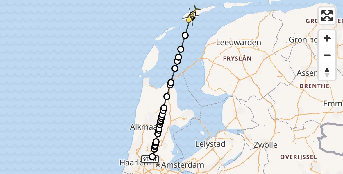 Routekaart van de vlucht: Lifeliner 1 naar Midsland, Kompasweg