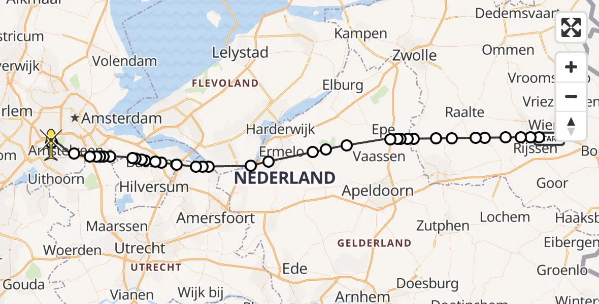 Routekaart van de vlucht: Politieheli naar Schiphol, Rijssensestraat